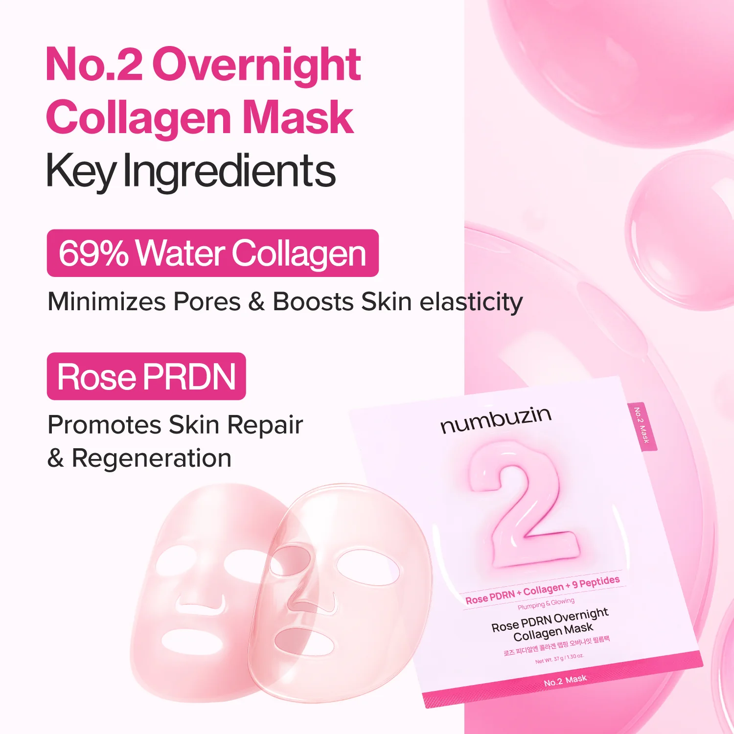 No.2 Rose PDRN Overnight Collagen Mask (4 Masks) - Image 7